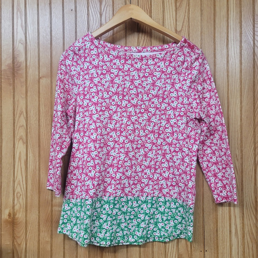 Charter Club Cottagecore Floral Supima Cotton Boat Neck 3/4 Sleeve Top S